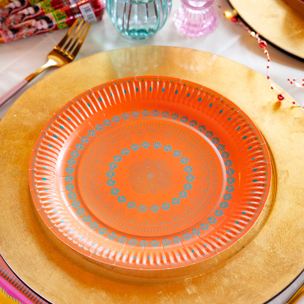 Diwali Orange & Pink Paper Plates - 12 Pack