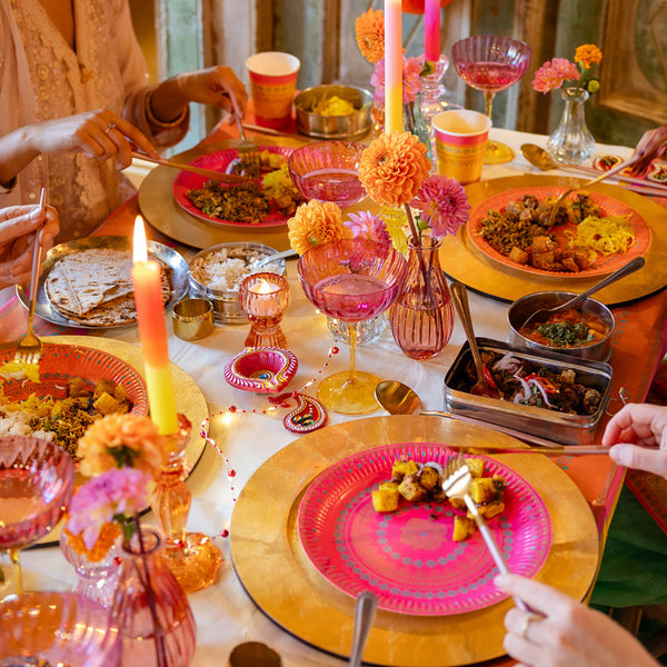 Diwali Orange & Pink Paper Plates - 12 Pack