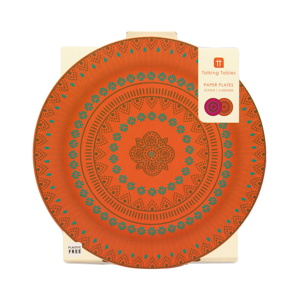 Diwali Orange & Pink Paper Plates - 12 Pack