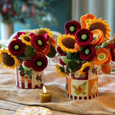 Handmade Red Poppy Crochet Sprigs Bundle - 18cm