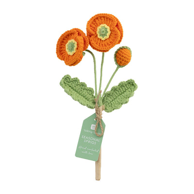 Handmade Orange Poppy Crochet Sprigs Bundle - 18cm
