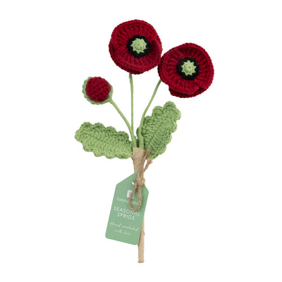 Handmade Red Poppy Crochet Sprigs Bundle - 18cm