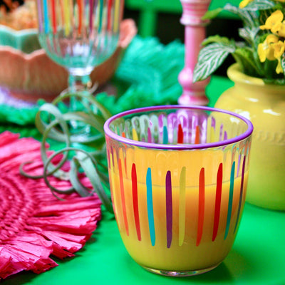 Bright Striped Multi-Coloured Glass Tumblers - 6 Pack