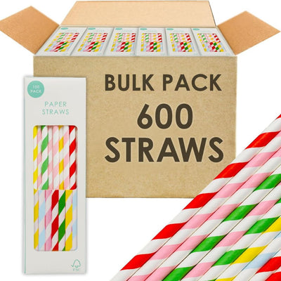 Table Fun Bulk Pack of 600 Colourful Paper Straws