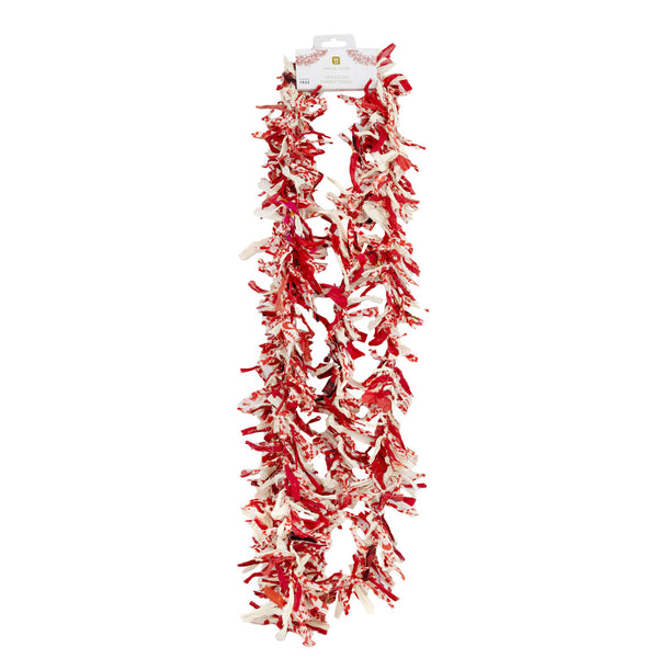 Red & White Upcycled Cotton Fabric Tinsel - 3m