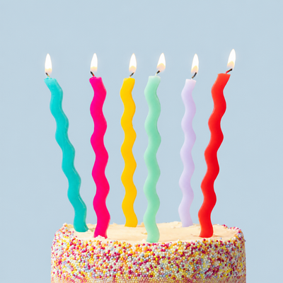 Colourful Tall Wavy Happy Birthday Candles - 12 Pack: