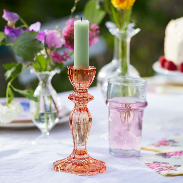 Orange Glass Candlestick Holder