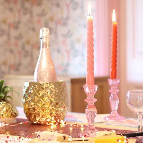 Pink Glass Candlestick Holder