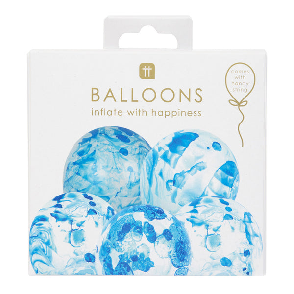 Marble Blue Balloons - 5 Pack