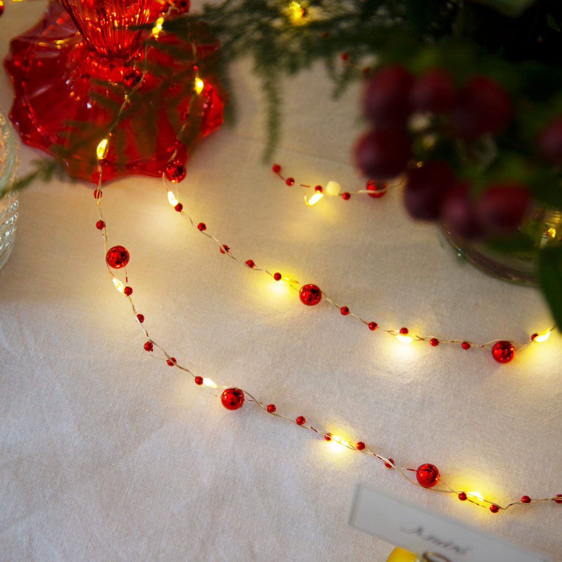 Beaded Rope Light Holly Berry Bead String Lights - 3m | Talking Tables UK | – Talking ...