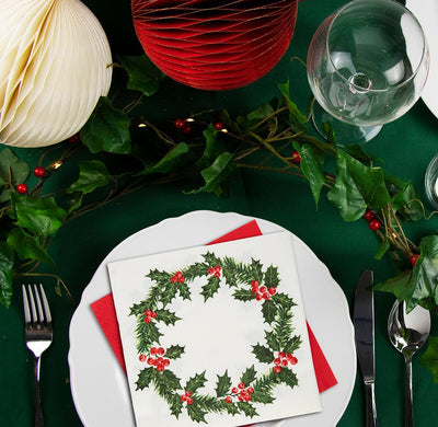 Home Compostable Holly Wreath Napkins - 20 Pack, 40cm