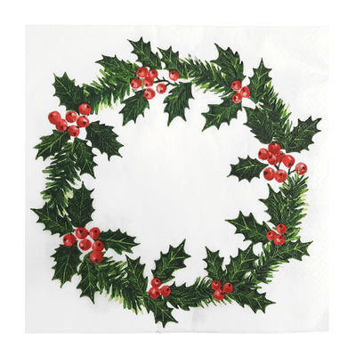 Home Compostable Holly Wreath Napkins - 20 Pack, 40cm