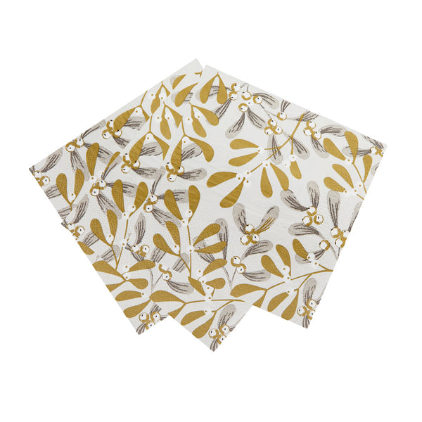 Gold Mistletoe Christmas Recyclable Napkins - 20 Pack