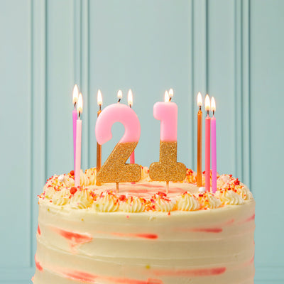 Pink & Gold Glitter Number Candle - 1