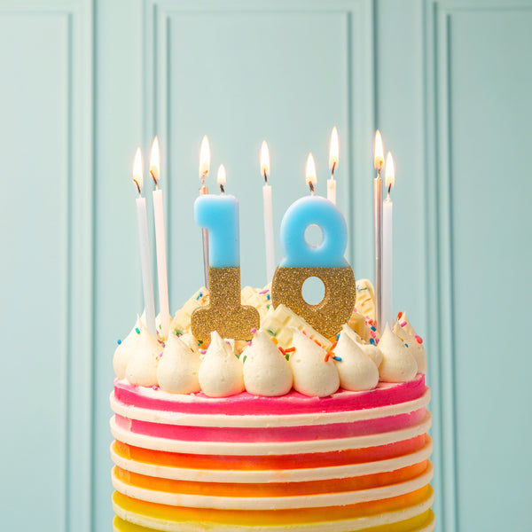 We Heart Birthday Glitter Number Candle Blue 8