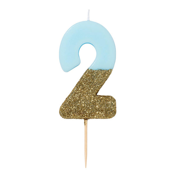 We Heart Birthday Glitter Number Candle Blue 2