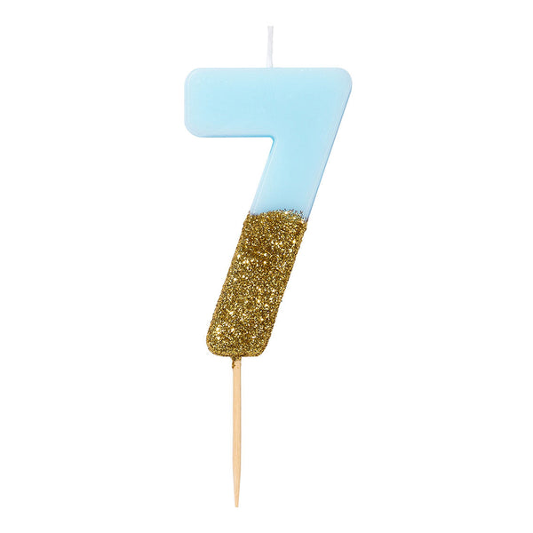 We Heart Birthday Glitter Number Candle Blue 7