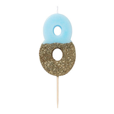 We Heart Birthday Glitter Number Candle Blue 8
