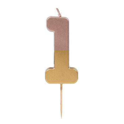 Rose Gold Dipped Number Candle - 1