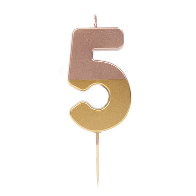 Rose Gold Dipped Number Candle - 5
