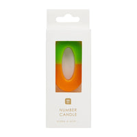 Orange and Green Birthday Number Candle - 0