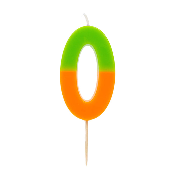 Orange and Green Birthday Number Candle - 0