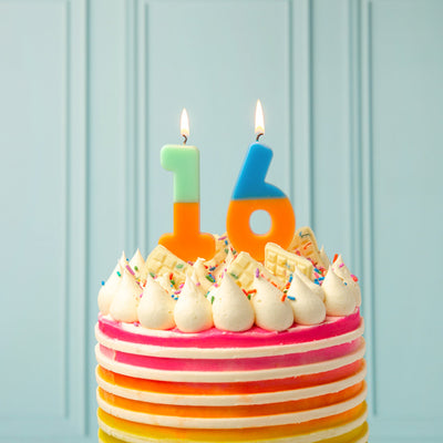 Orange and Dark Blue Birthday Number Candle - 6
