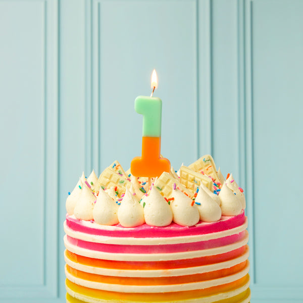 Orange and Mint Green Birthday Number Candle - 1