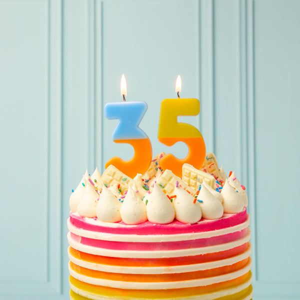 Orange and Light Blue Birthday Number Candle - 3