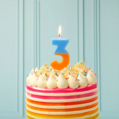 Orange and Light Blue Birthday Number Candle - 3