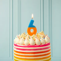 Orange and Dark Blue Birthday Number Candle - 6