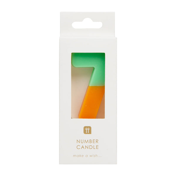 Orange and Sage Green Birthday Number Candle - 7