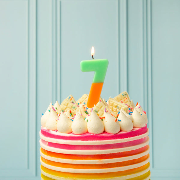 Orange and Sage Green Birthday Number Candle - 7