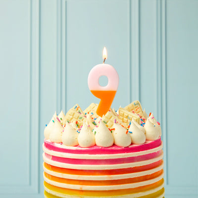 Orange and Light Pink Birthday Number Candle - 9