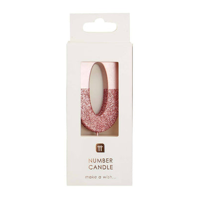 We Heart Birthdays Rose Gold Glitter Number Candle 0 - Talking Tables UK Public