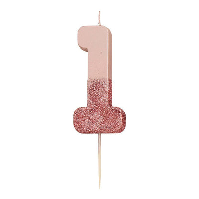We Heart Birthdays Rose Gold Glitter Number Candle 1 - Talking Tables UK Public