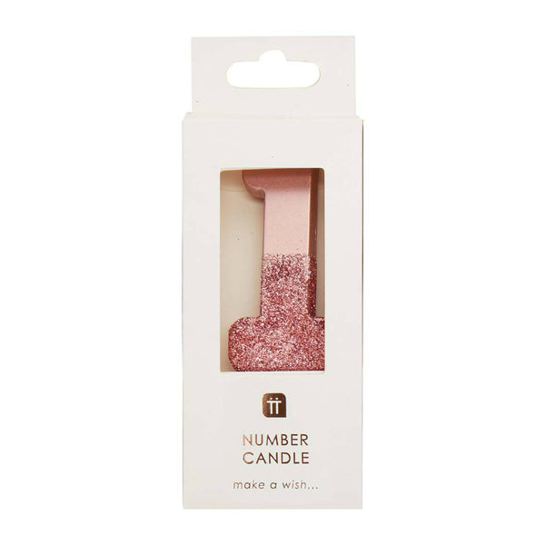 We Heart Birthdays Rose Gold Glitter Number Candle 1 - Talking Tables UK Public