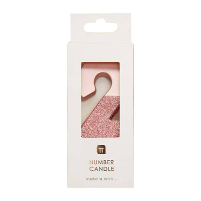 We Heart Birthdays Rose Gold Glitter Number Candle 2 - Talking Tables UK Public