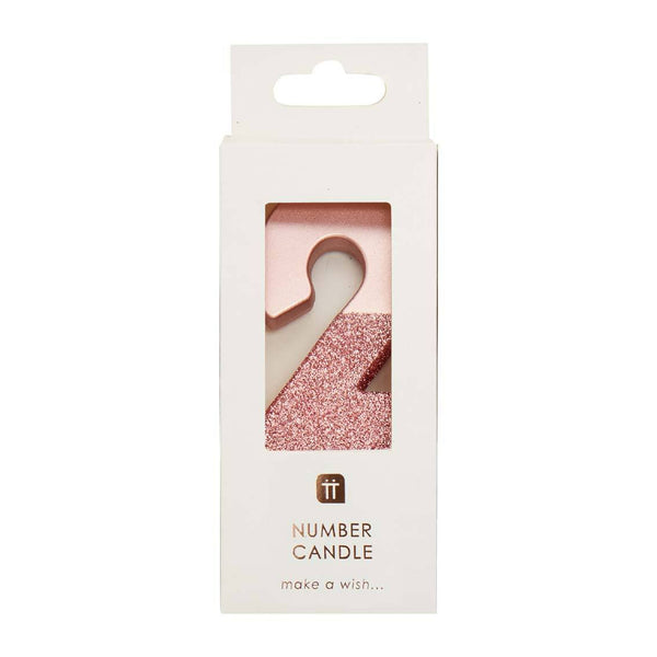 We Heart Birthdays Rose Gold Glitter Number Candle 2 - Talking Tables UK Public