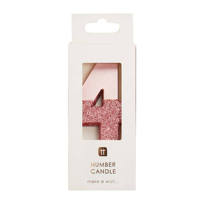 We Heart Birthdays Rose Gold Glitter Number Candle 4 - Talking Tables UK Public