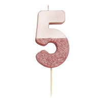 We Heart Birthdays Rose Gold Glitter Number Candle 5 - Talking Tables UK Public