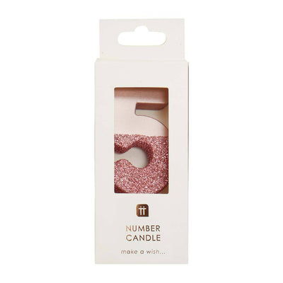 We Heart Birthdays Rose Gold Glitter Number Candle 5 - Talking Tables UK Public