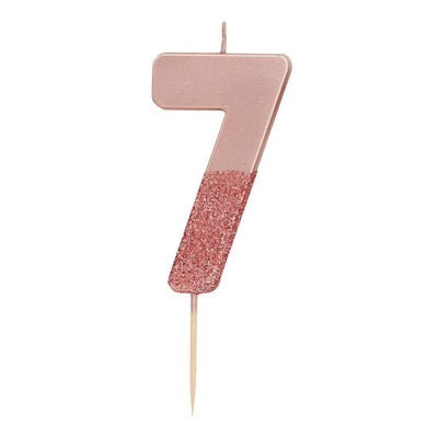 We Heart Birthdays Rose Gold Glitter Number Candle 7 - Talking Tables UK Public