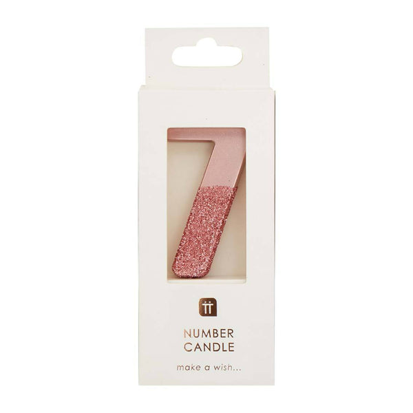 We Heart Birthdays Rose Gold Glitter Number Candle 7 - Talking Tables UK Public