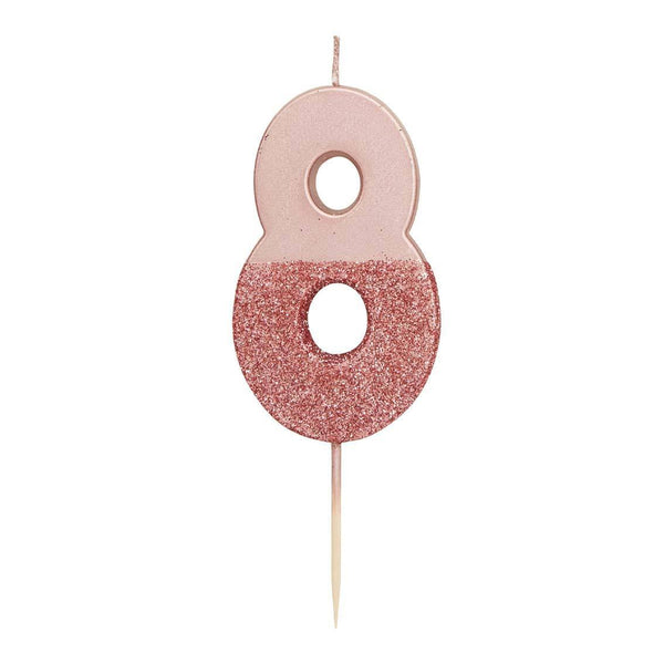 We Heart Birthdays Rose Gold Glitter Number Candle 8 - Talking Tables UK Public