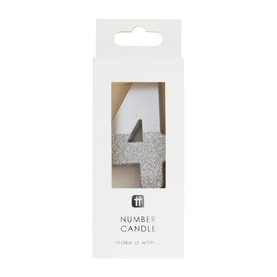 We Heart Birthdays Glitter Number Candle 4, Silver