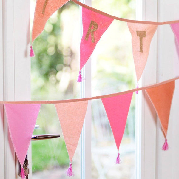 We Heart Birthdays Pink Happy Birthday Fabric Bunting, 3m - Talking Tables UK Public