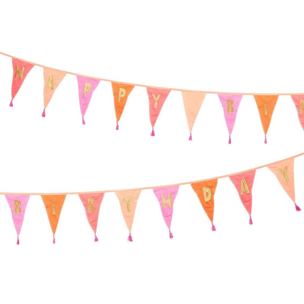 We Heart Birthdays Pink Happy Birthday Fabric Bunting, 3m - Talking Tables UK Public