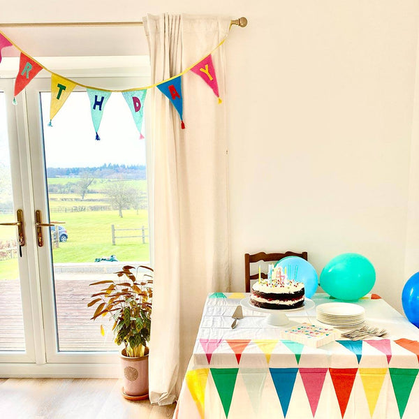 We Heart Birthdays Rainbow Fabric Table Cover - Talking Tables UK Public