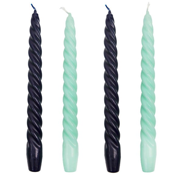 Cool Coloured Blue Spiral Candles - 4 Pack